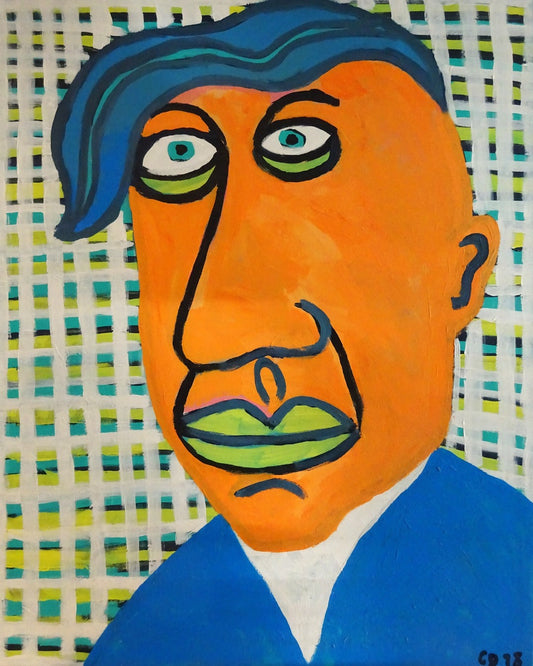 Man With Blue Hair & Coat - Original Acrylic on Canvas Painting - 80 x 100 cm