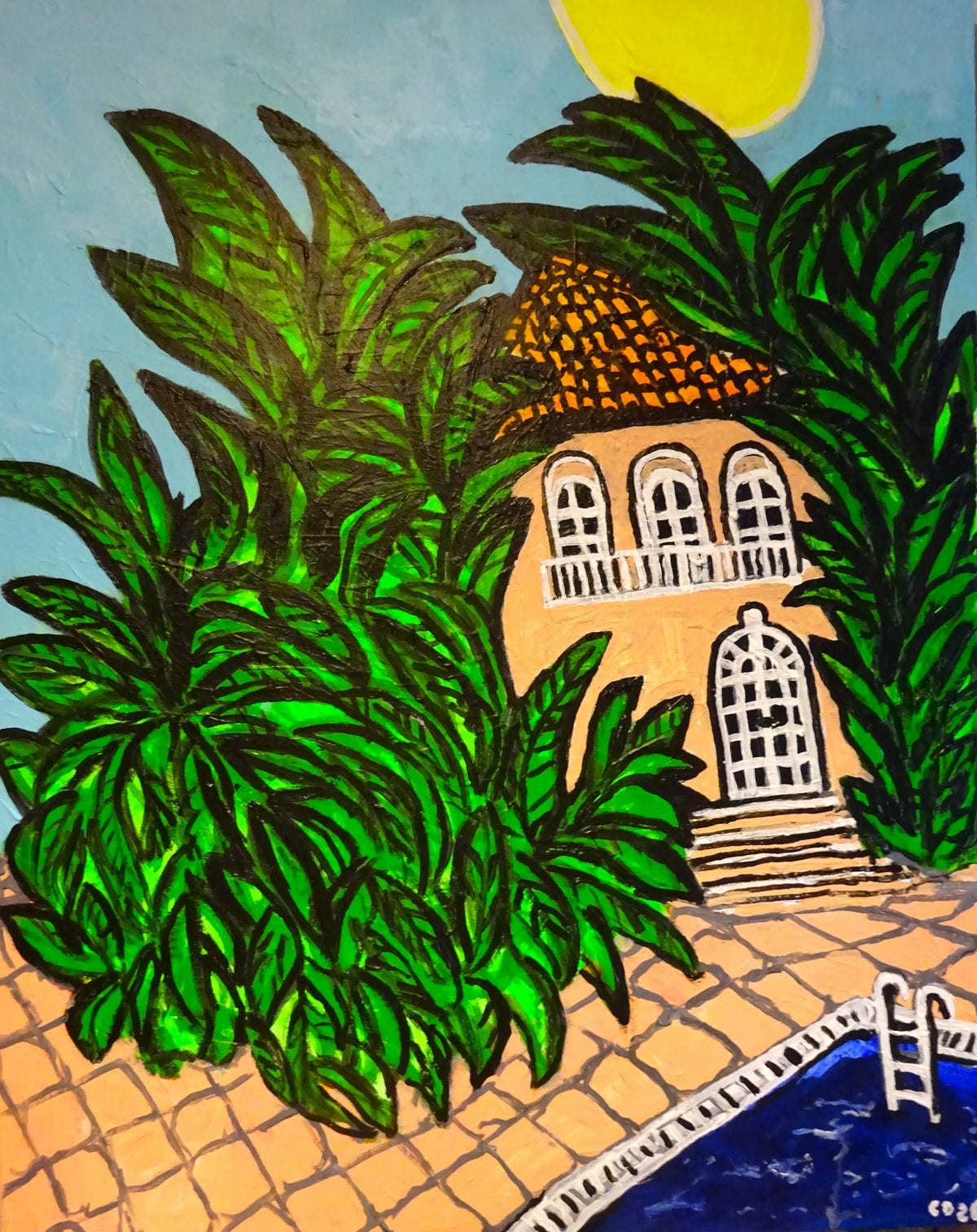 Villa, South of France, 1930's - Acrylic on Canvas, 80 x 100cm