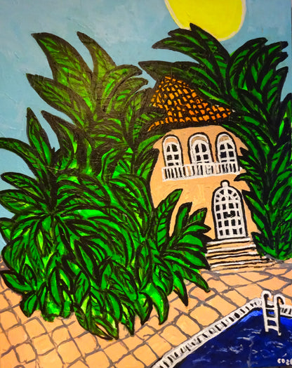 Villa, South of France, 1930's - Acrylic on Canvas, 80 x 100cm